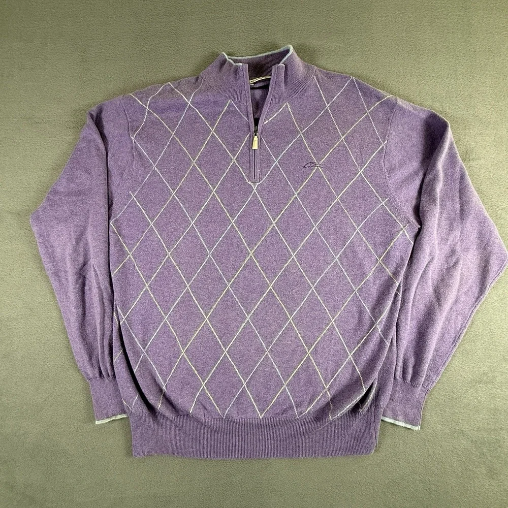 Peter Millar Cashmere Luxury Blend Golf 1/4 Zip Argyle Sweater Medium